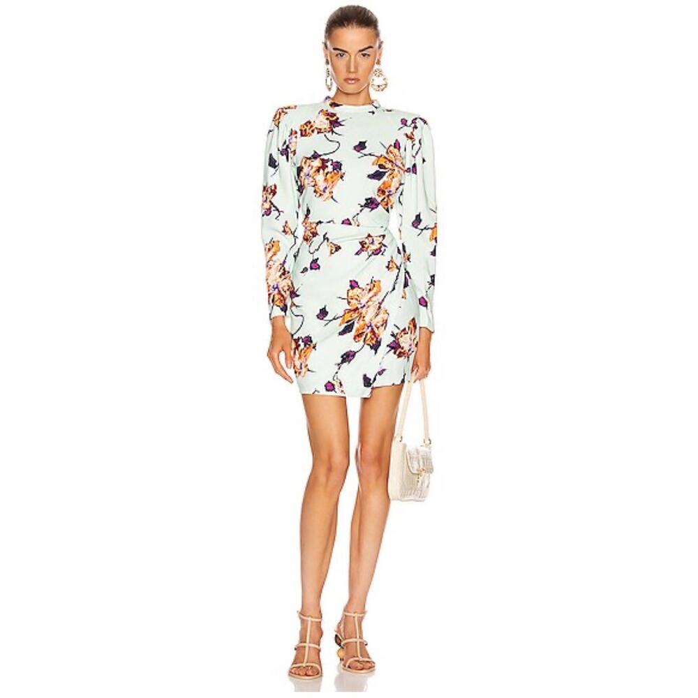 A.L.C. Women's Jane Floral Sheath Mini Dress Long Sleeves Mint Green Size 0